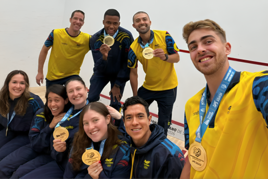 Colombia domina los dobles en el Panamericano de Squash Colombia en el Panamericano de Squash/ Tomada de @Medallistas de la modalidad individual en el Panamericano de Squash/ Tomada de @panamsquash