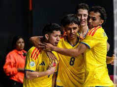 Colombia celebrando una de las anotación en el juego frente a Paraguay en la CONMEBOL Sub 20 de futsal/ Imagen tomada de @conmeboltorneos en Instagram