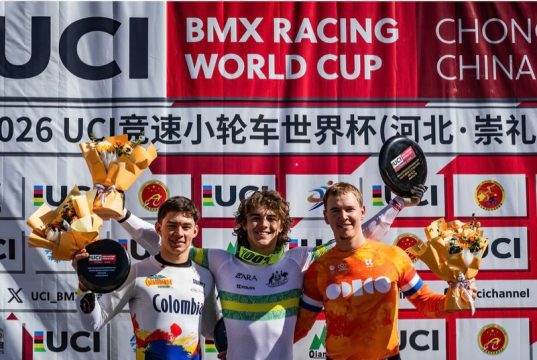 Colombia finaliza su participación en la Copa Mundo de BMX Juan José en el podio de la Copa Mundo de BMX en China/ Tomada de @jjvelasquez626 en Instagram
